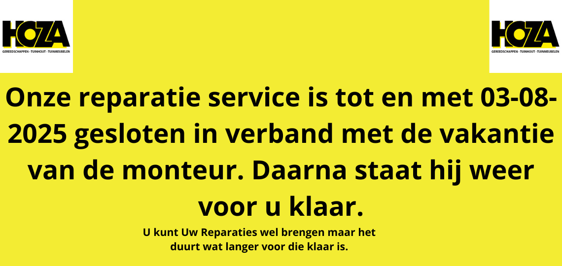 HOZA reparatieservice gesloten