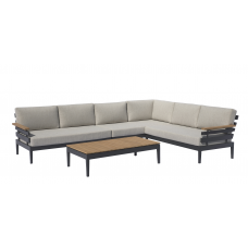 SHOWROOMVERLATER PRATO HOEKLOUNGESET ANTRACIET/CREME/TEAK