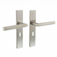 DEURKRUK JURA OP SCHILD VERDEKT RECHTHOEKIG 219X40MM MET NOKKEN SLEUTELGAT 56MM RVS