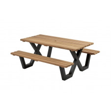 PICKNICKTAFEL HARDHOUT, METALEN FRAME 180 X 160CM.